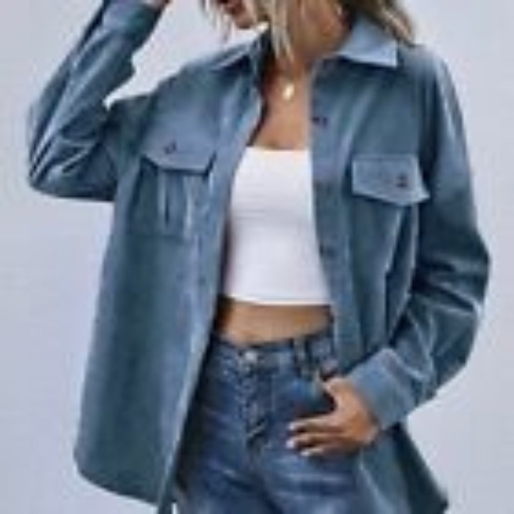 Dusty Blue Oversize Corduroy Shirt Jacket